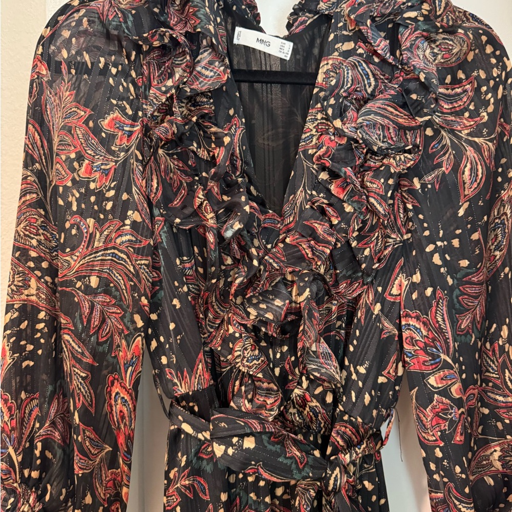 Mango Black and Red Paisley Maxi Dress